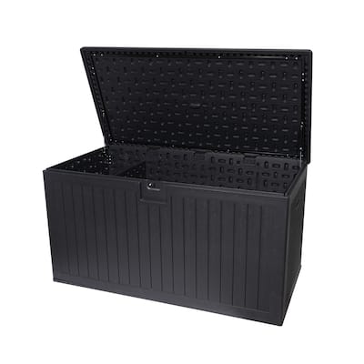 Black Heavy Duty Resin Storage Deck Box with Hydraulic Lid and Feet for Patio Poolside and Home Garage