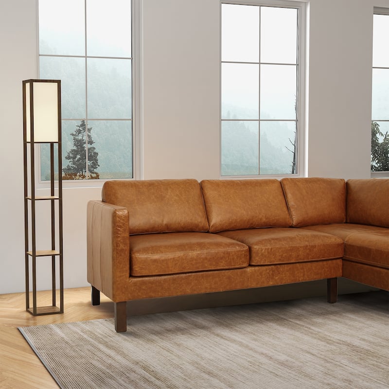 Mira Mid-Century Modern Comfortable Genuine Leather L Shaped Sectional