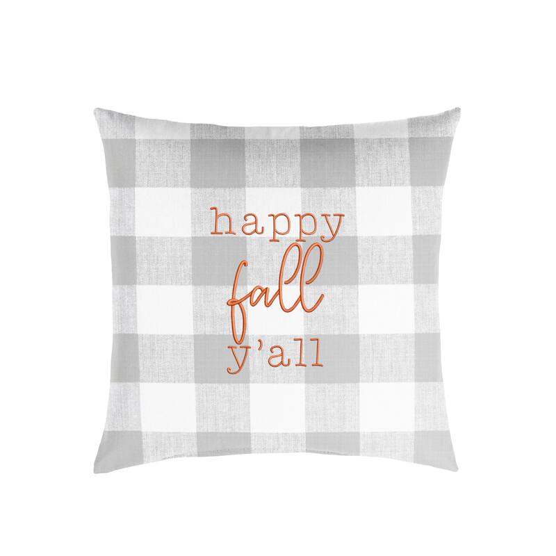 Grey Buffalo Plaid "Happy Fall Yall" Indoor/ Outdoor Pillow