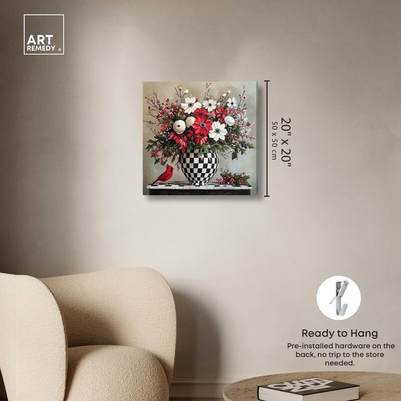 Checkerboard Vase Blooms I Canvas by Art Remedy, Gallery Wrapped