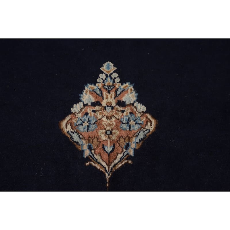 Navy Blue Floral Kerman Persian Antique Area Rug Handmade Wool Carpet - 6'11" x 9'7"