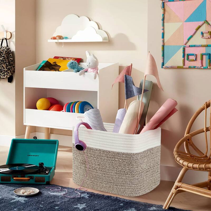 VECELO Large Round/Rectangle Blanket Storage Baskets,Toy Storage Organizing with Handle