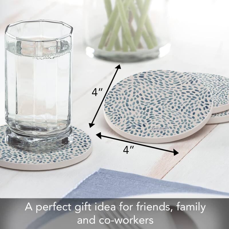 Drift Marks Round Absorbent Stone Coaster 4 Pack with Protective Cork Backing Manufactured in The USA