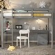 preview thumbnail 21 of 38, Twin Loft Wood Bed with Under-bed, Built-in Desk, a Storage Cabinet of 2 Drawers, Guardrails, Ladder