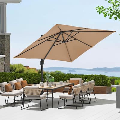10x10ft 360° Rotation Cantilever Patio Umbrella with Base for Garden