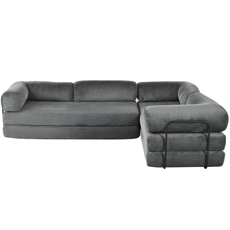 L-Shaped Modular Sofa Sleeper Sofa, Corduroy Sectional Sofa with 3 Wedge Cushions and Flat Cushion, Convertible Sofa Bed