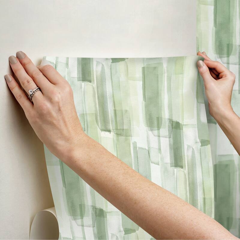RoomMates Watercolor Glass Olive Green Peel and Stick Wallpaper