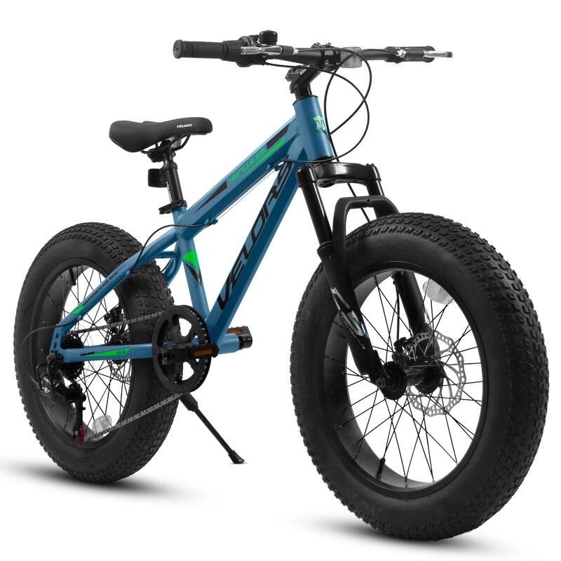 20 Inch Fat Tire Bike Adult 7 Speed Mountain Bike, Dual Disc Brakes,High Carbon Steel Frame,Front Suspension,City Commuter Bike - Blue