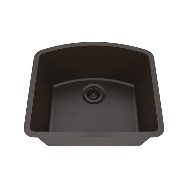 slide 2 of 7, 23 Inch Lexicon Platinum Quartz Composite Drop-in Undermount D-Shaped Single Bowl Galaxy Mocha Kitchen Sink LP-2321D-M-SO Galaxy Mocha