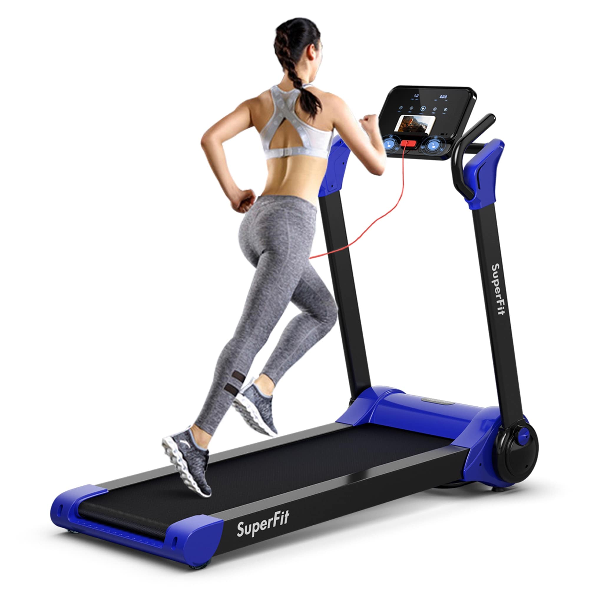 Gymax folding electric treadmill 2.25 hp led display app best sale free installation running