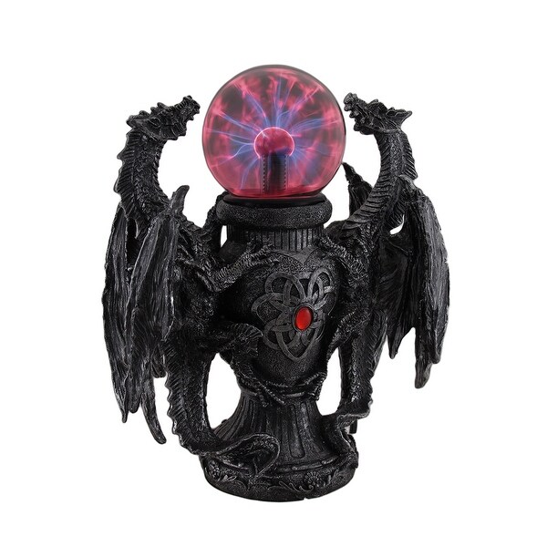 Twin Guardian Dragons Statue Saurian Plasma Gazing Ball - 12 X 9 X 5 inches