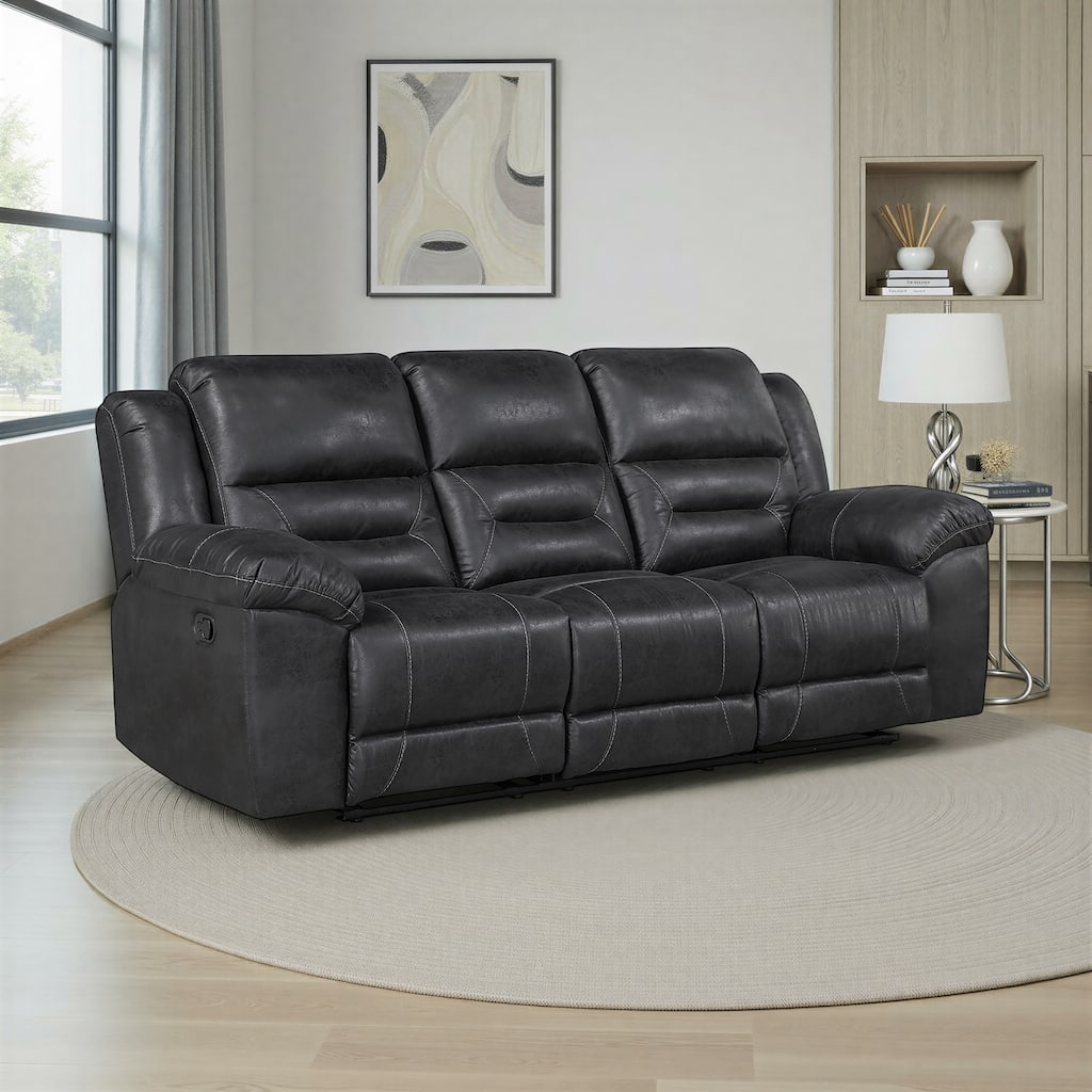 Alonzo 91.5" Polished Microfiber Manual Double Reclining Sofa