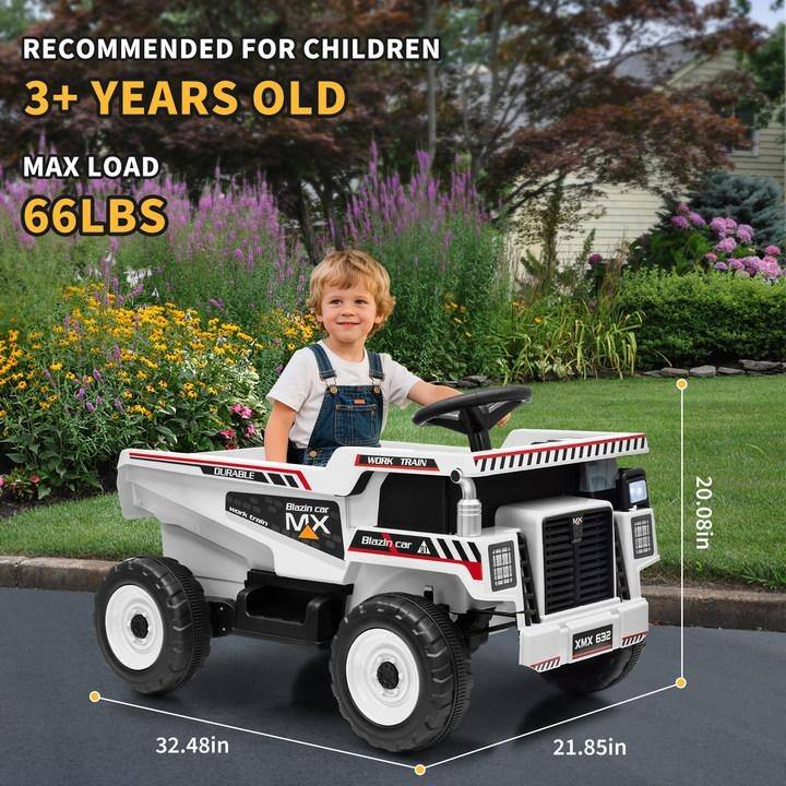 12V Ride-On Dump Truck with Remote Control, Automatic Lift Bed, Shovel & Music Player – for Kids Ages 3–8