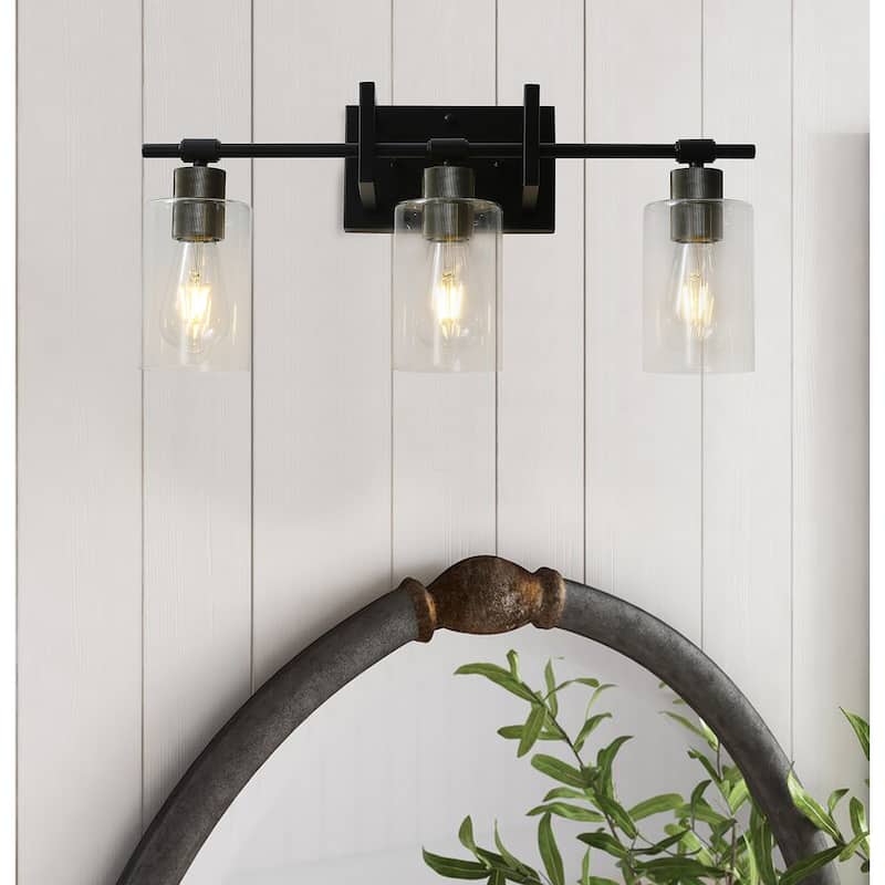 Modern Black 3-Light Cylinder Clear Glass Style Vanity Lamp
