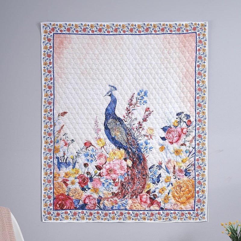 Barefoot Bungalow Garden Peacock Throw Blanket and Home Decor Tapestry