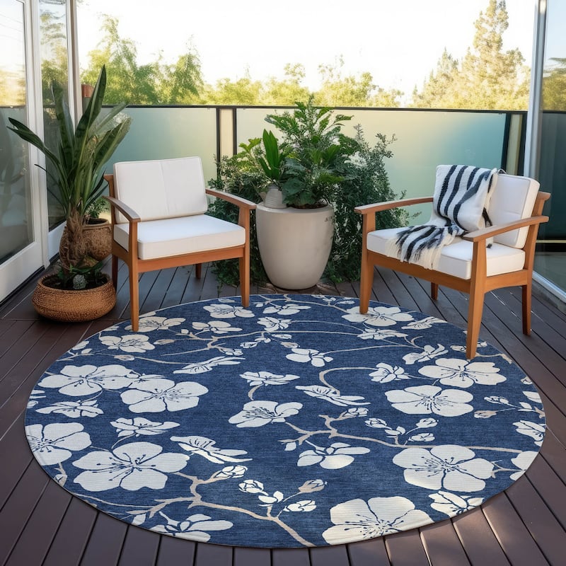 Machine Washable Indoor/ Outdoor Calm Floral Chantille Rug