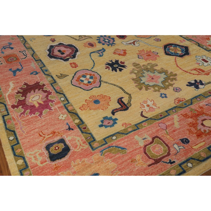Yellow Oushak Turkish Area Rug Hand-Knotted Vegetable Dye Wool Carpet - 8'11" x 12'11"