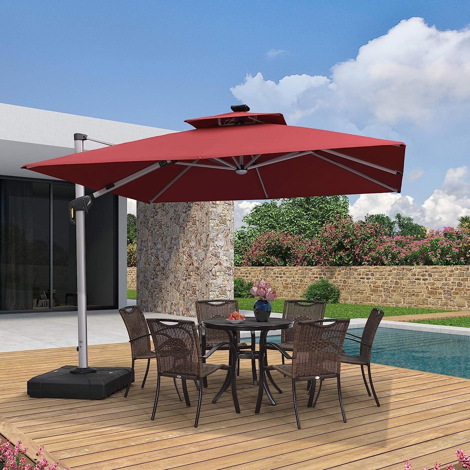 PURPLE LEAF 11 ft Square Aluminum Patio Cantilever Umbrella With LED Lights  - On Sale - Bed Bath u0026 Beyond - 37529959