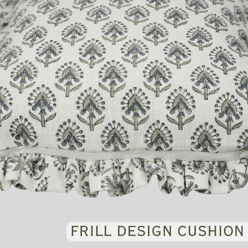 Fabdivine Heavy Linen Floral Ruffled Both Side Cushion Cover Home Décor Accent