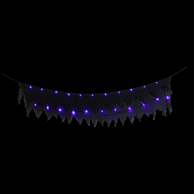 Lighted Raggedy Halloween Valance- 5.75' - Purple LED Lights