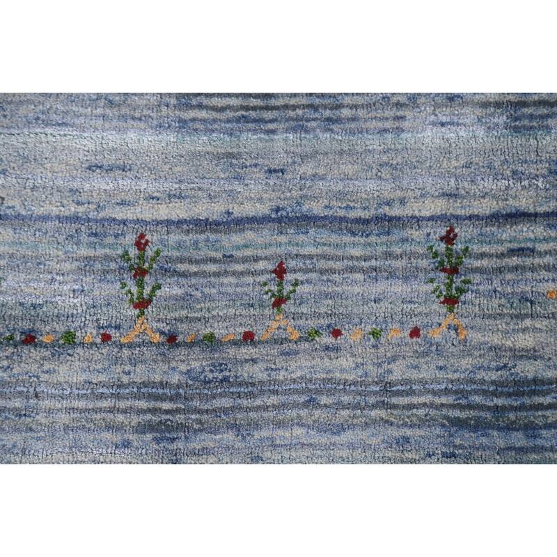 Striped Gabbeh Oriental Area Rug Handmade Blue Wool Carpet - 7'10"x 9'7"