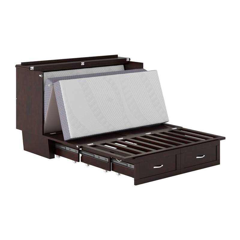 Monroe Queen Murphy Bed Chest with 6" Mattress, Storage Drawer & Built-In Charger in Espresso