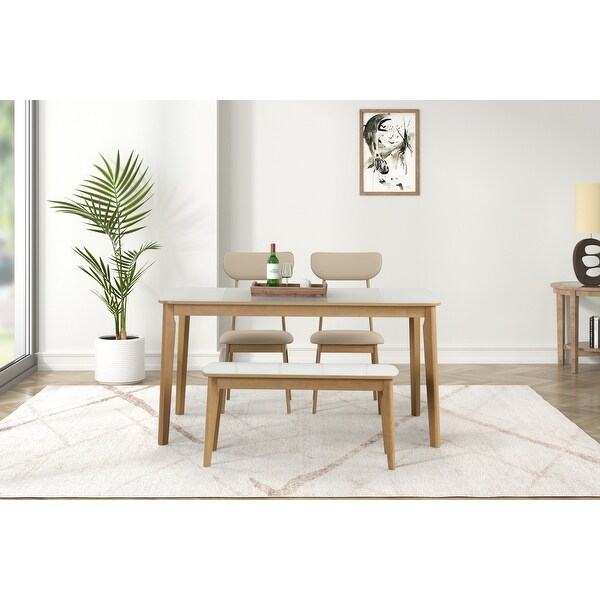 6-Piece Dining Table Set with One Bench and Four Chairs - On