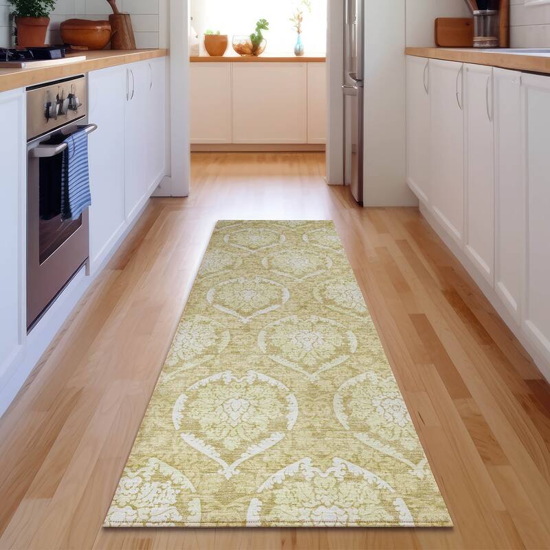 Premium Washable Super Soft Damask Imprints Mayfield Rug - Gold - 2' 3" x 7' 6" - Runner