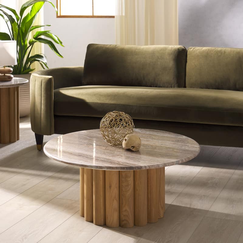 SAFAVIEH Couture Roxiella Marble Coffee Table - 35"W x 35"D x 35"H - Brown/Natural