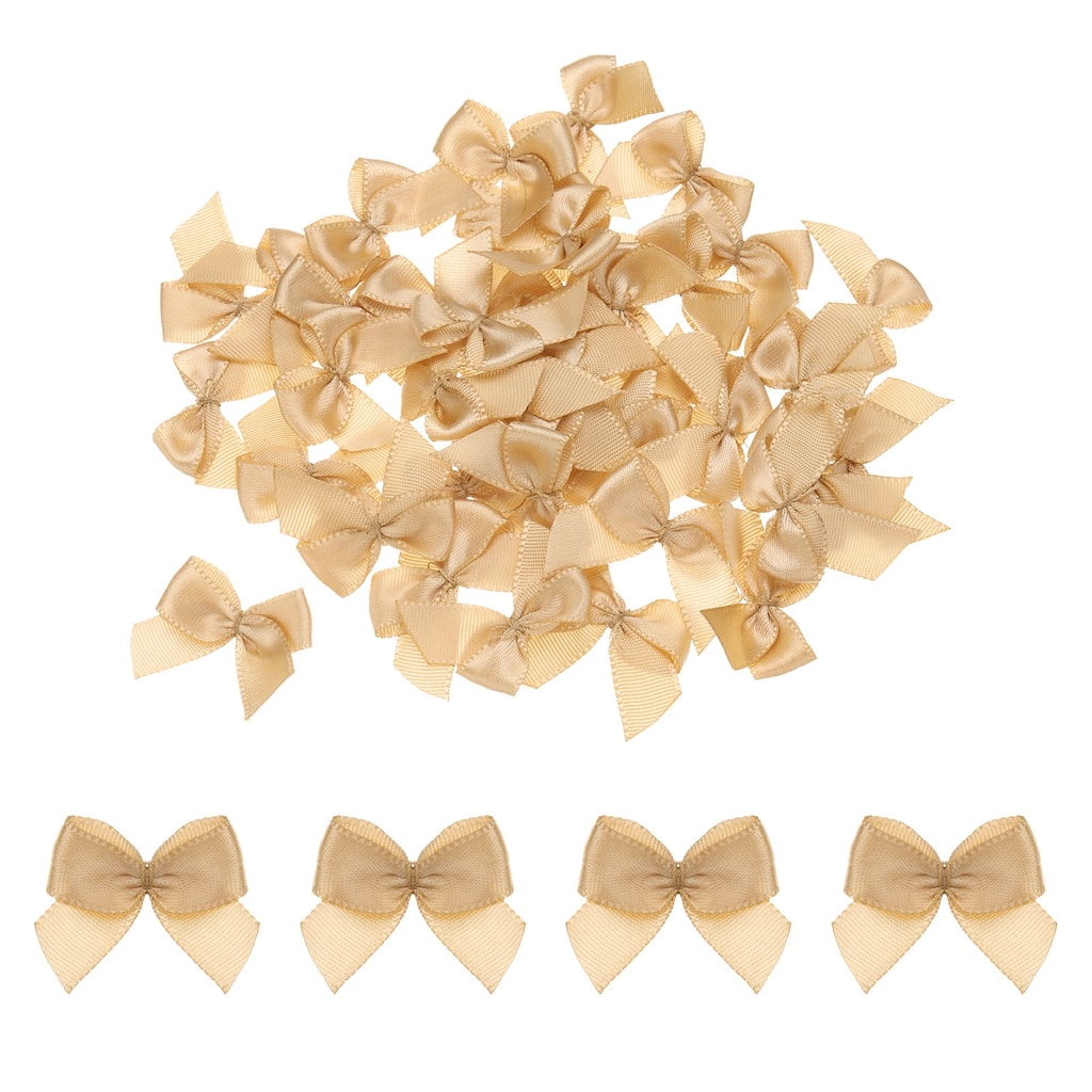 50Pcs Mini Ribbon Bows 1" Mini Fabric Satin Ribbon Gift Flower Bows