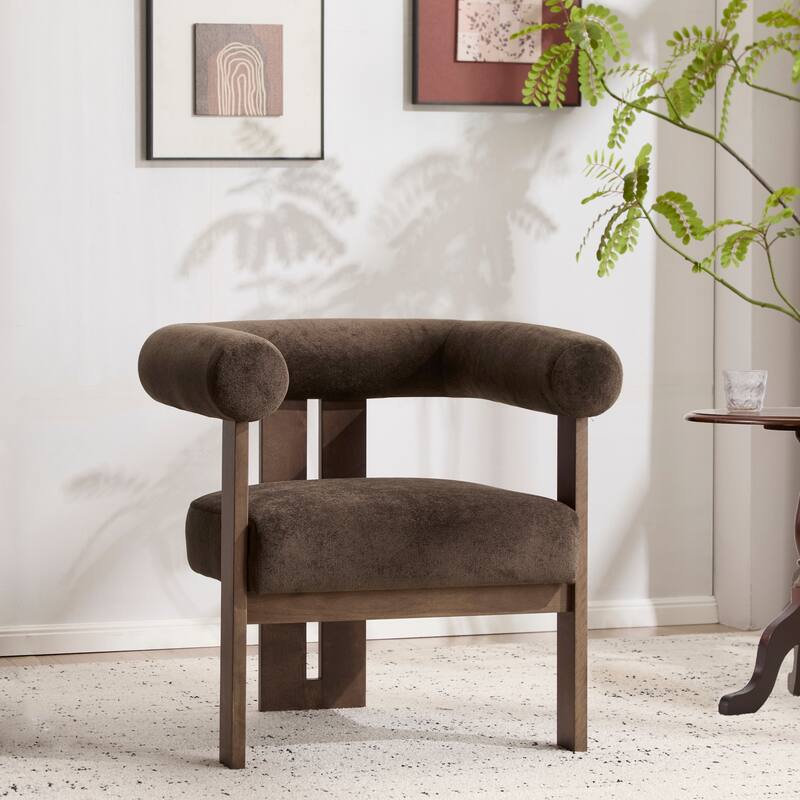 Gilbert Modern Upholstered Round Arm Accent Chair by Christopher Knight Home - Dark Brown