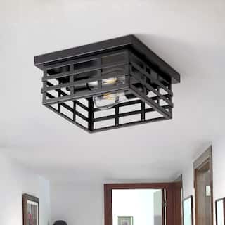 Farmhouse 2-Light Matte Black Square Flush Mount Ceiling Light Fixture