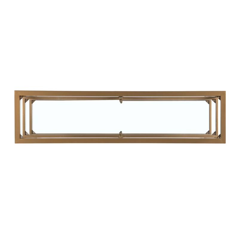 HomeRoots 49" Clear and Gold Glass Floor Shelf Console Table With Storage - 48.50 in. x 29.25 in. x 12.75 in.