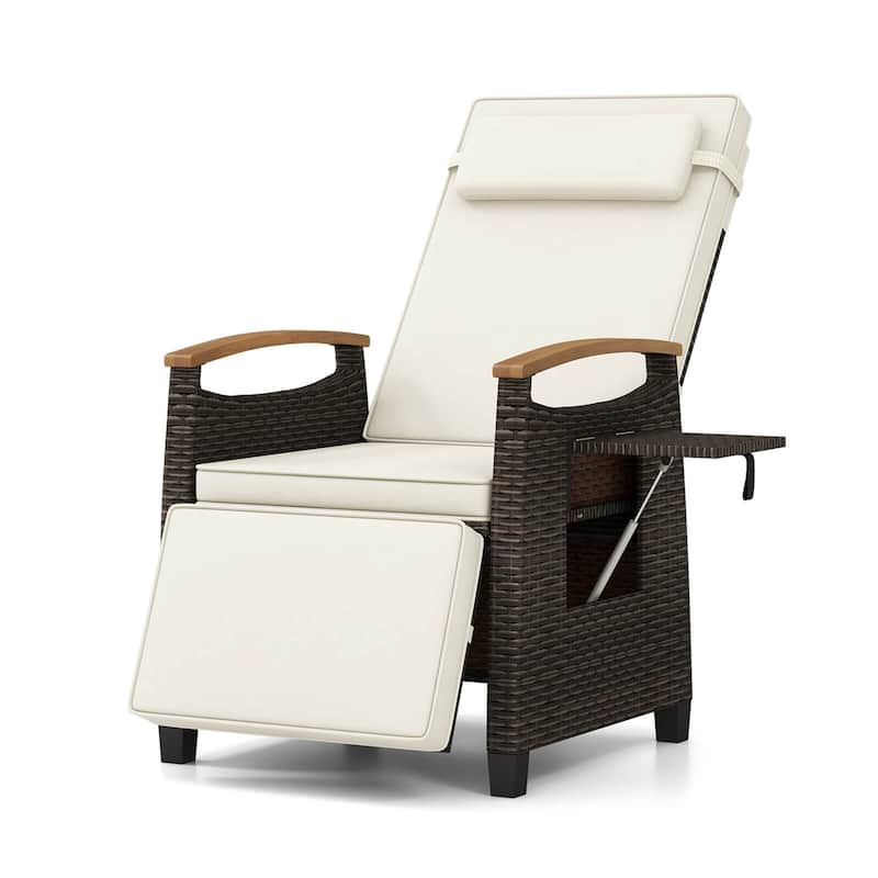 Costway 1/2 PCS Patio Wicker Recliner Chair with Adjustable Backrest