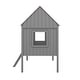 preview thumbnail 7 of 8, GrayBrown Wood Low Loft Bed, Twin Size Playhouse Bed with Semi-enclosed House Frame, 2 Side Windows, Ladder, Guardrails