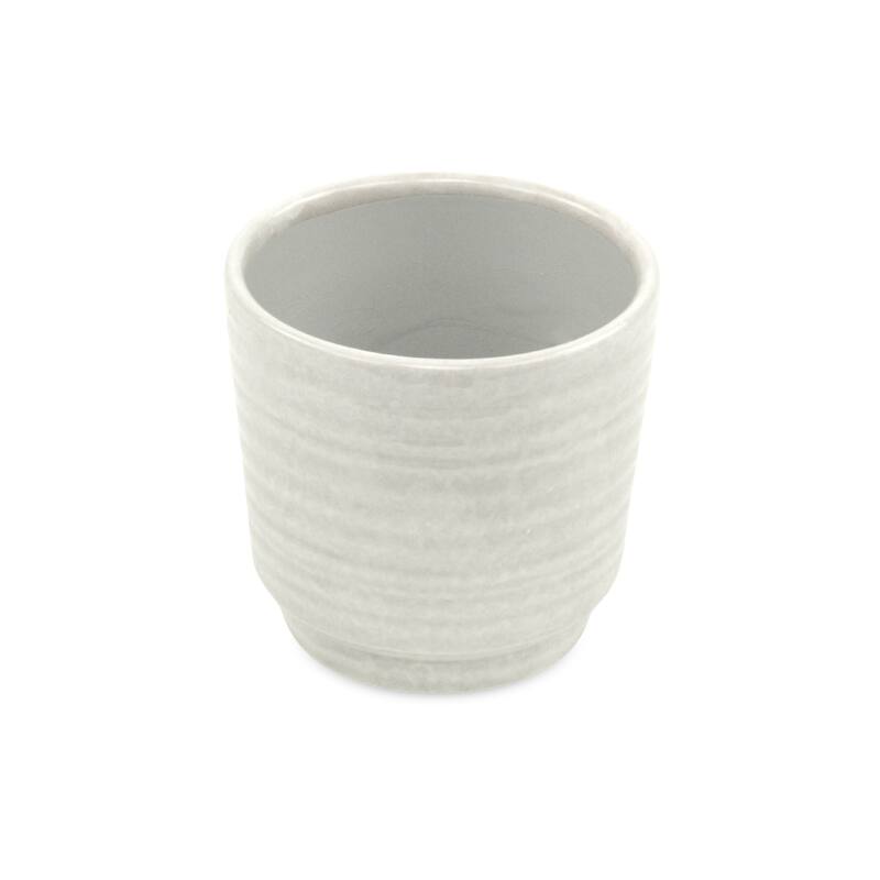 HomeRoots White Ceramic 23 Ounce Round Distressed Pot Planter - 4.50 in. x 4.25 in. x 4.50 in.