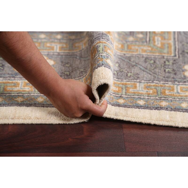 Vegetable Dye Geometric Khotan Oriental Area Rug Handmade Wool Carpet - 6'8" x 9'8"