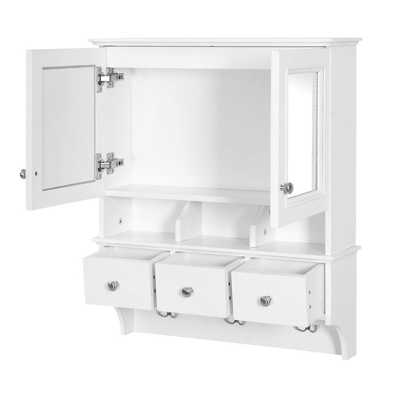 Anmytek 24 Inch 4 in 1 Bathroom Mirror Cabinet Wall Mounted Medicine Cabinet with Drawers and Organizer Hooks