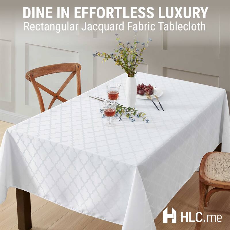 HLC.me Modena Lattice Fabric Tablecloth, Jacquard Fabric Table Cloth for Round Rectangle Table Advanced Water & Fade Resistance