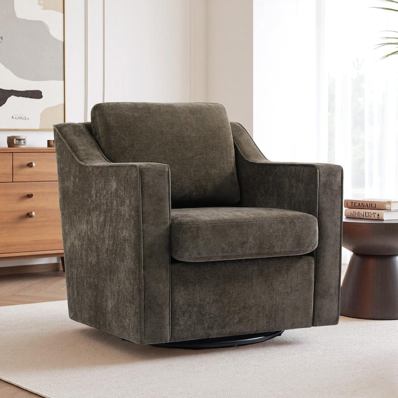 30" W Modern Accent Swivel Chair Comfy Upholstered Armchair Set of 2 - Light Coffee/ Chenille