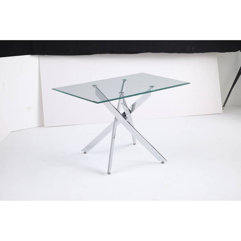 The Modern Rectangular Tempered Glass Tabletop Is Paired With a Silver Iron Frame, 47.24 inches