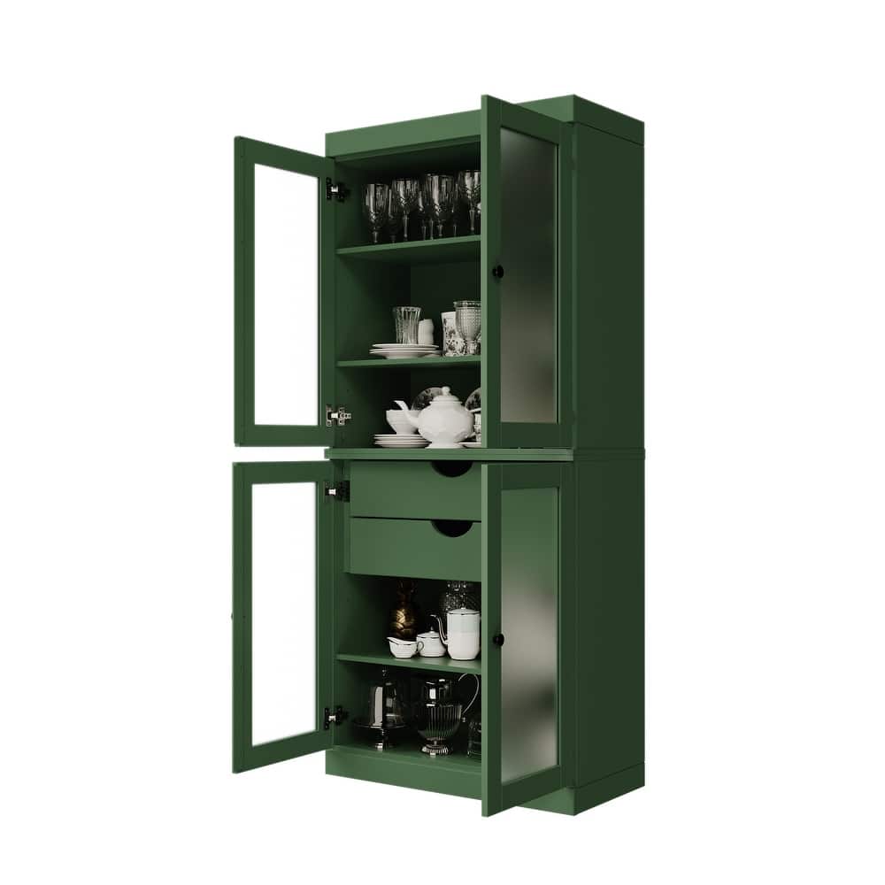 Palace Imports 100% Solid Wood Pantry Cabinet with Frosted Glass Doors, 2-Drawers and Adjustable Shelves - 32" x 71.5"
