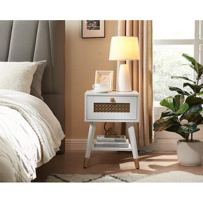 Wood Square End Table With Storage And Charging Station