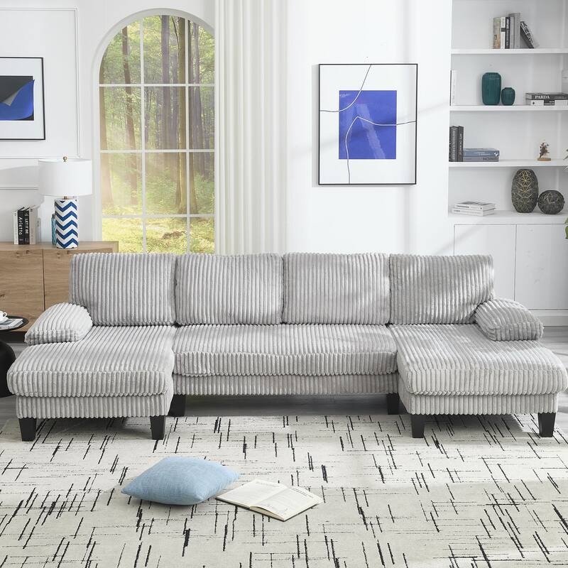 U-Shaped Modular Sectional Sofa with Double Chaise Lounge, Convertible Deep Seat Sleeper Sofa, Velvet Upholstered 4 Seater Sofa