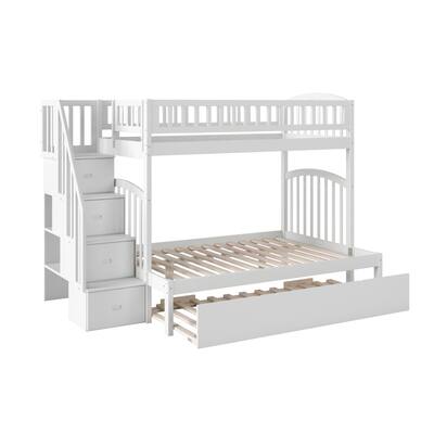 Westbrook Staircase Bunk Twin over Full with Twin Size Urban Trundle Bed in White