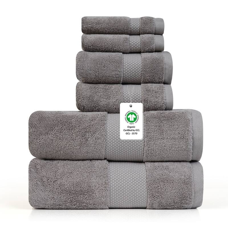 Organic 630 GSM Ultra Absorbent Cotton Towel Set of 6 by Farm to Home - Stone