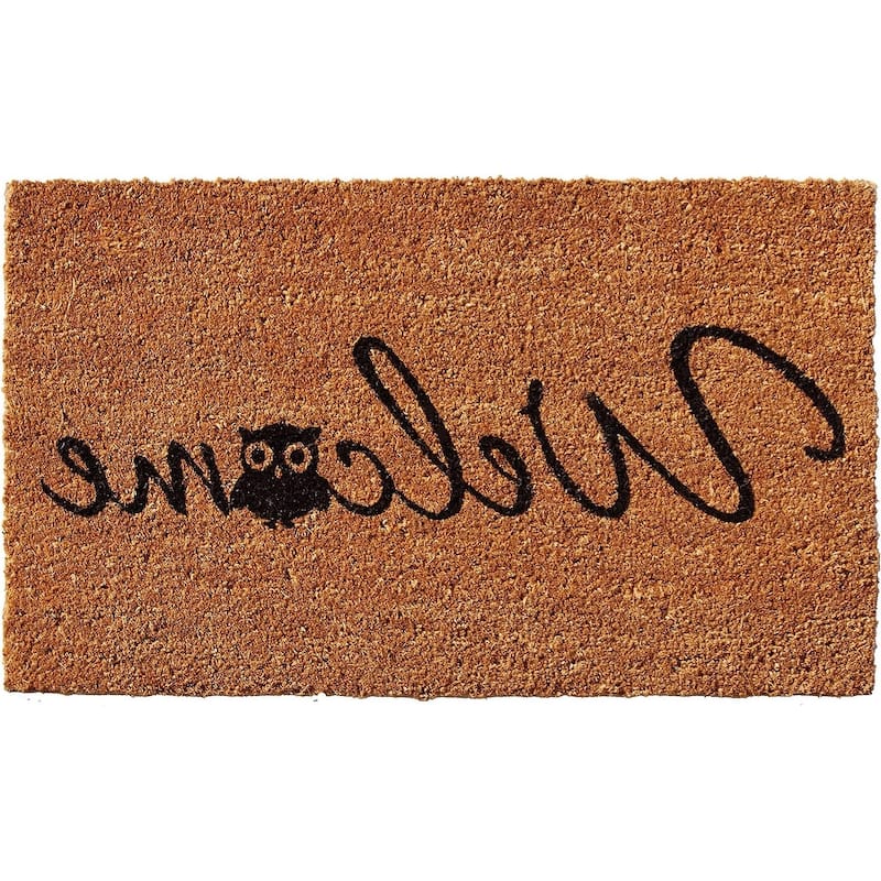 HomeRoots 17" X 29" Black And Natural Owl Welcome Outdoor Coir Door Mat - 17' X '29