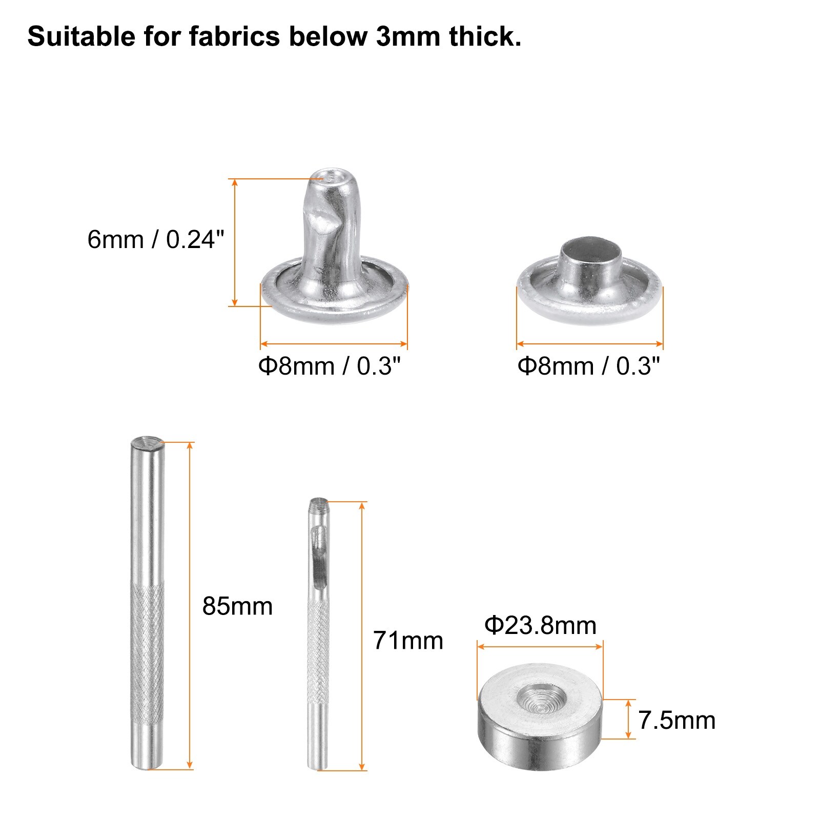 Leather Rivets Metal Double Cap Rivet Studs Fasteners with Setting Tools for Leather Craft DIY Repair Decoration