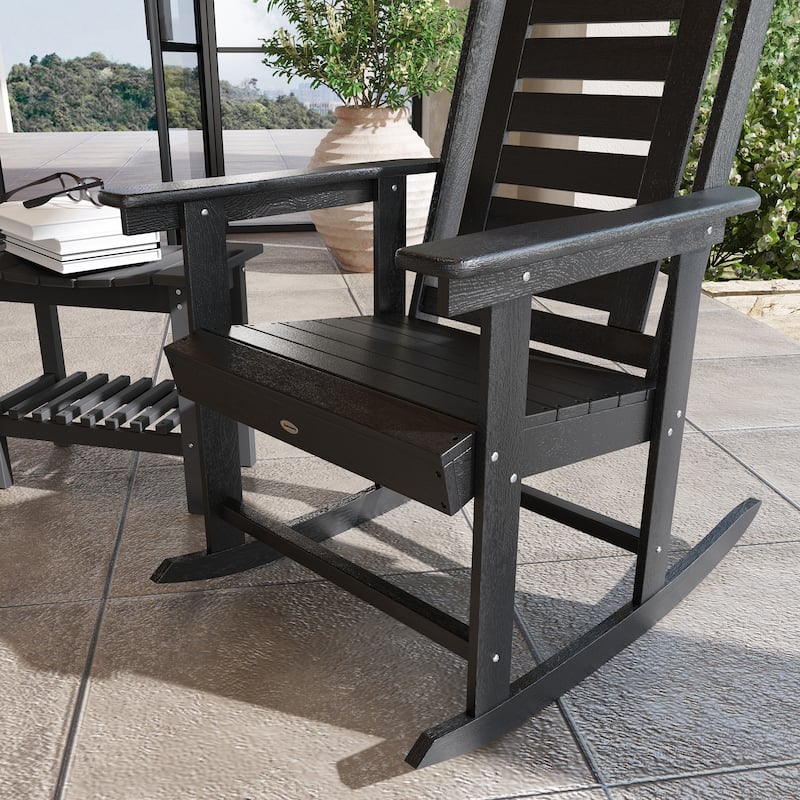 Set of 2 Outdoor HDPE Rocking Chairs with Slatted Back and Comfortable Armrests for Patio or Porch - 25.6" W x 35" D x 40.6" H