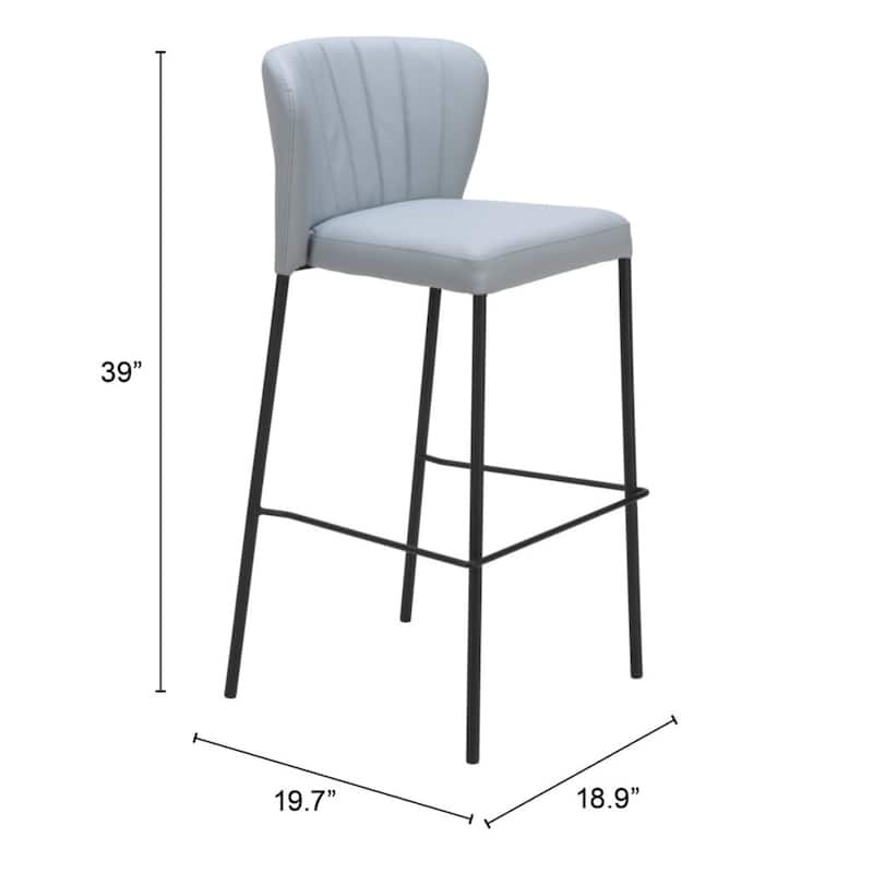 Set of 2 Grey and Black 29 Inch Faux Leather Bar Height Bar Chairs - 19.7” x 18.9” x 39”
